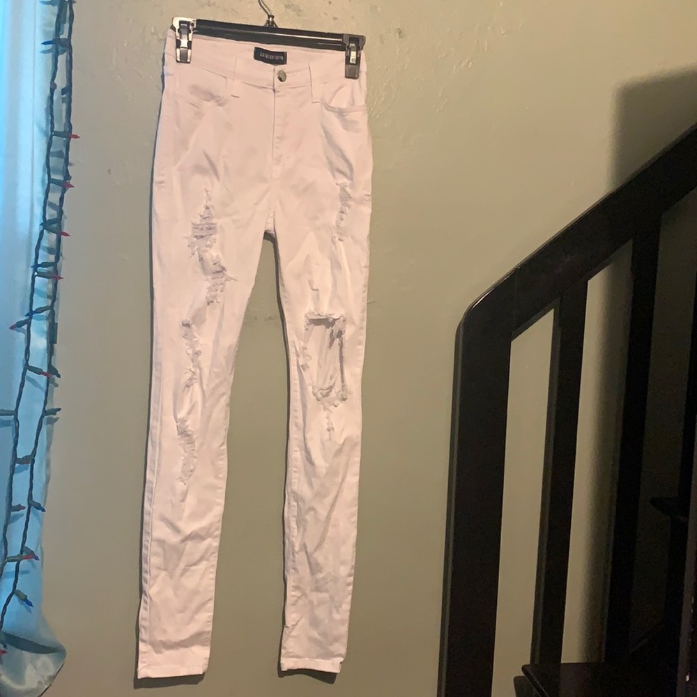 Fashion Nova White Distressed Jeans